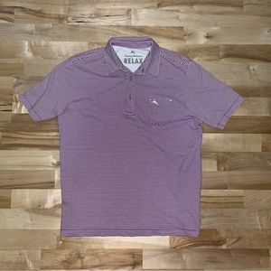 Tommy Bahama Shirt Mens M Purple Short Sleeve Polo Striped Relax Front Pocket